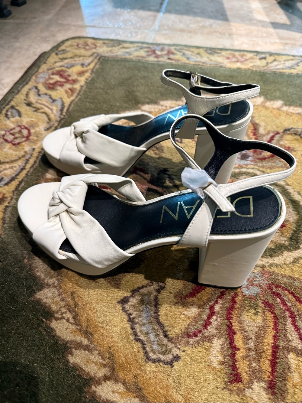 Delman Cream Knot-Front Block Heel Sandals